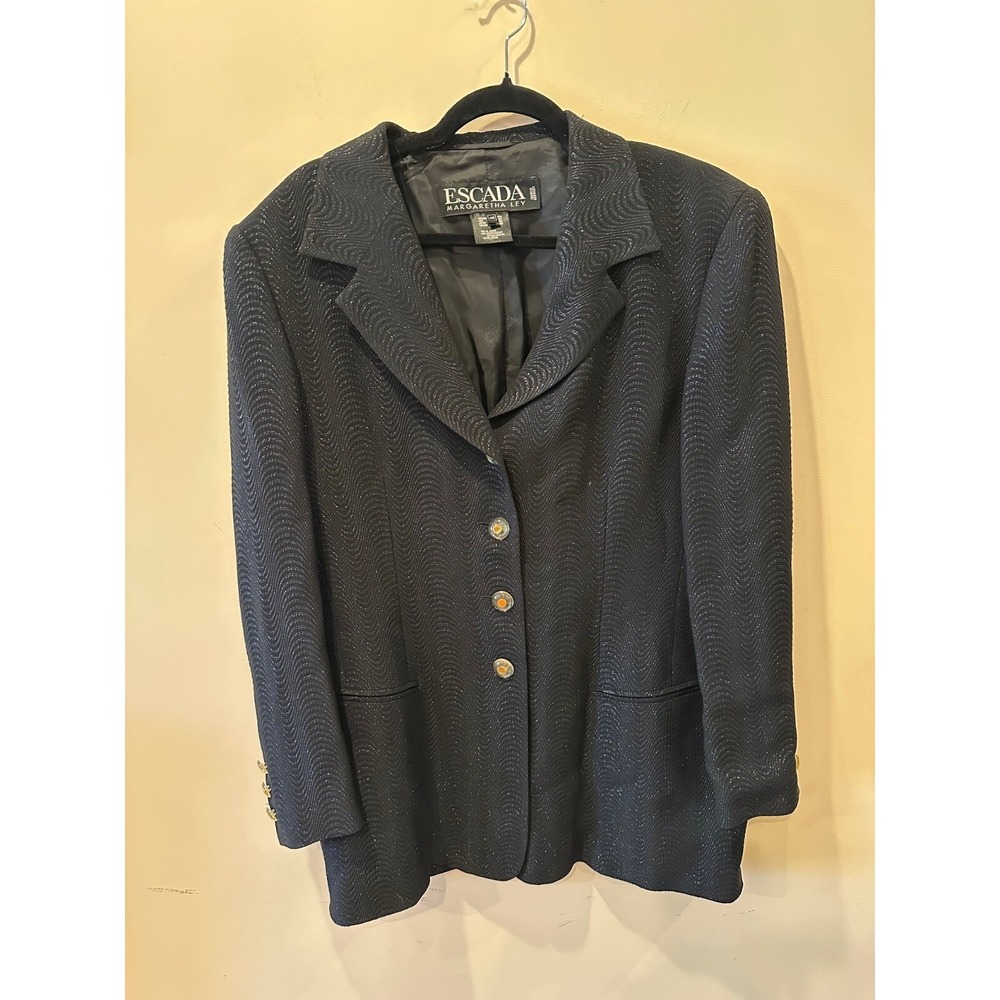 ESCADA Margaretha Ley Vtg Glam Black Blazer Sz 42 Lux Designer Statement Buttons
